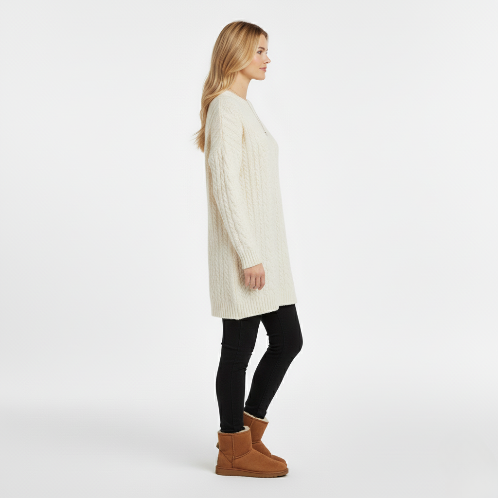 Women's Cable Knit Sweater Dress – Cream