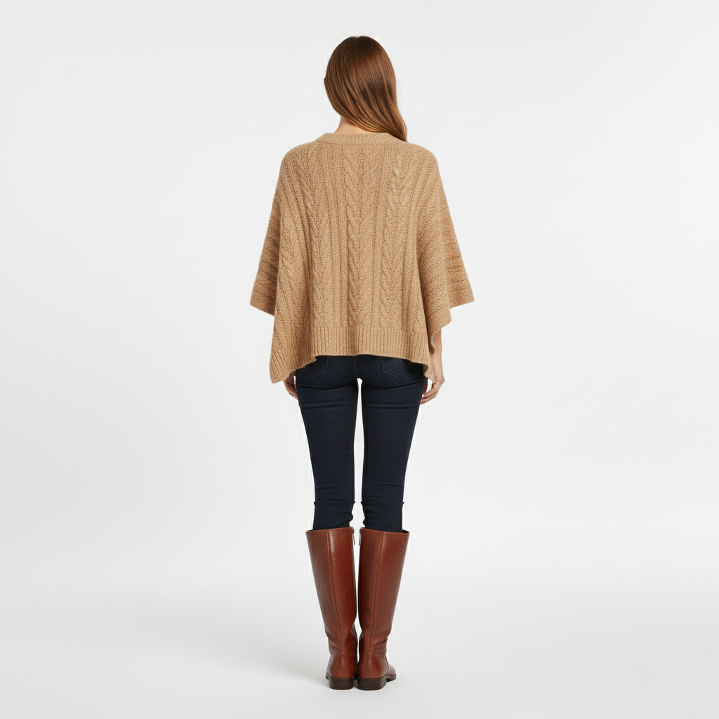 Women's Knit Poncho – Camel Knit Wrap
