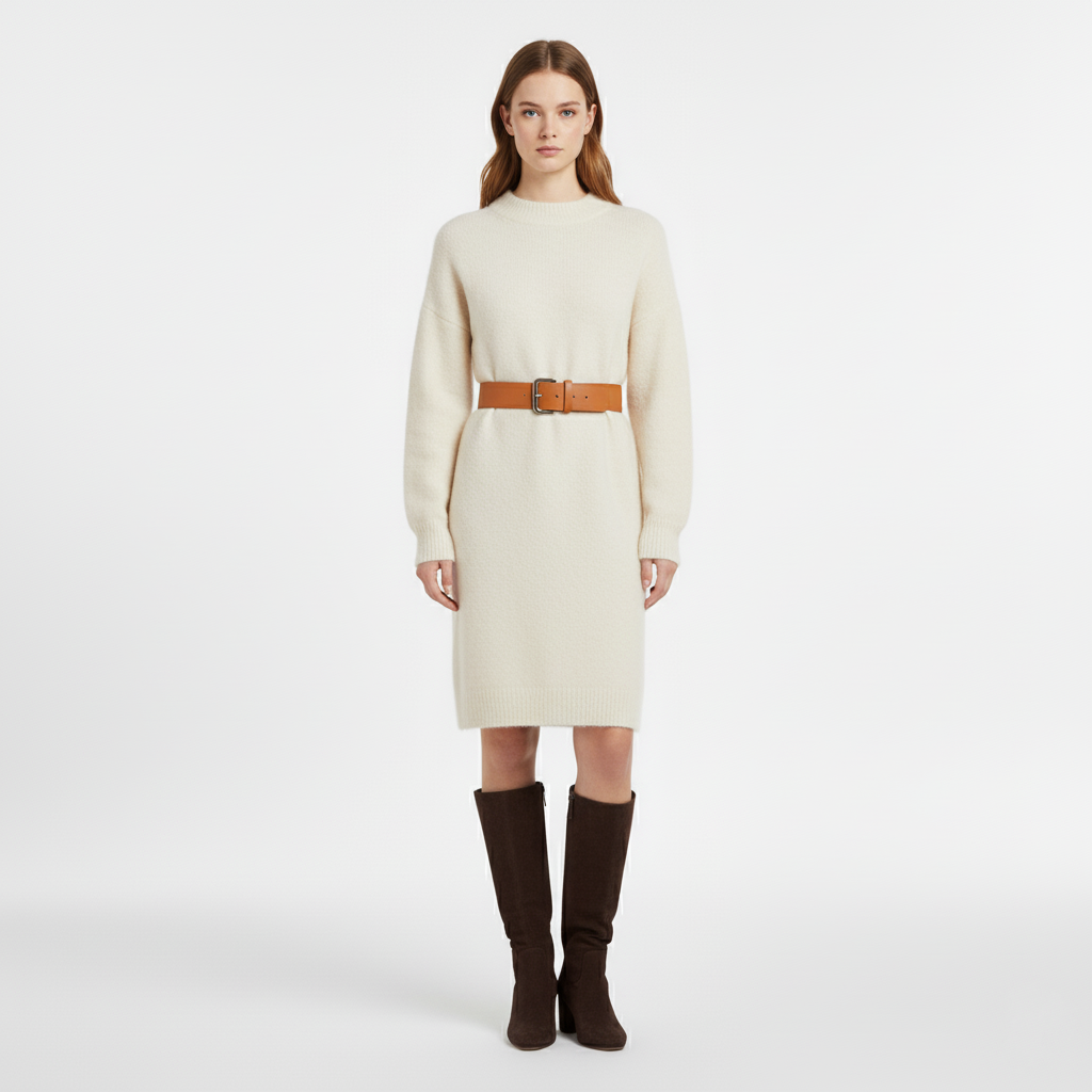 Women's Knit Sweater Dress – Cream