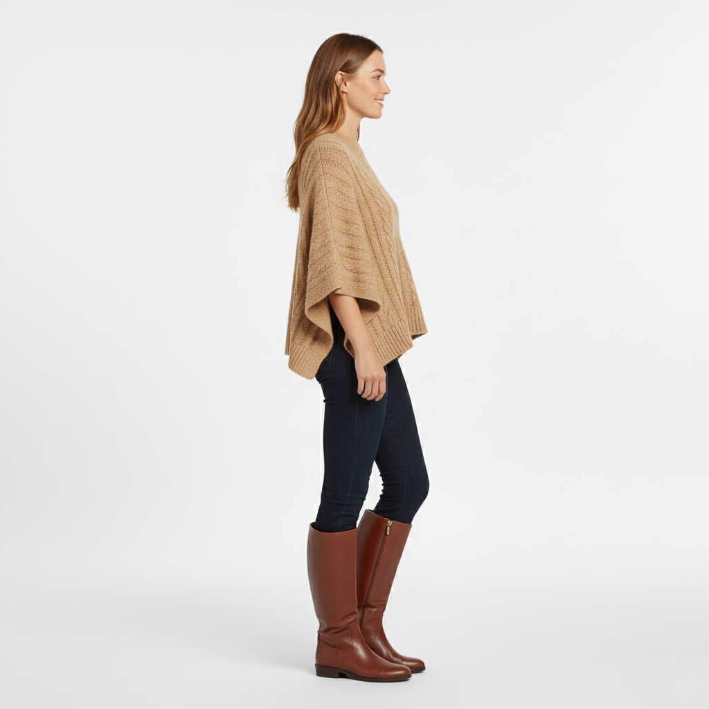 Women's Knit Poncho – Camel Knit Wrap