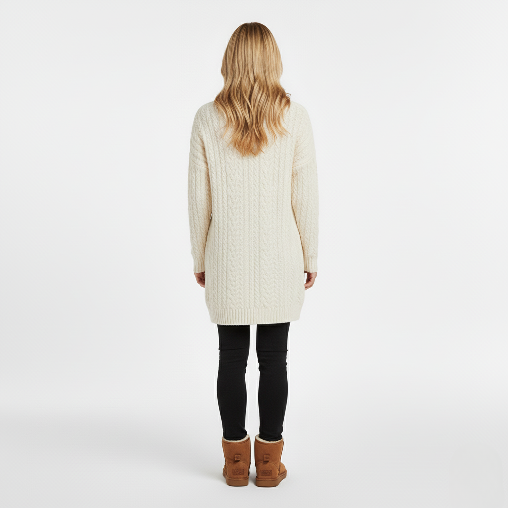 Women's Cable Knit Sweater Dress – Cream
