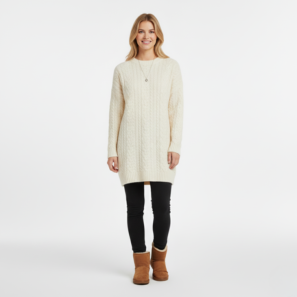 Women's Cable Knit Sweater Dress – Cream